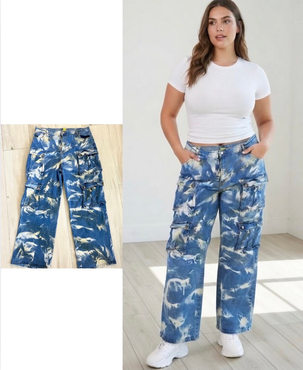 Y2K Cargo Jeans Stretchy 3x - intentionally faded, Daisy brand wide leg grunge